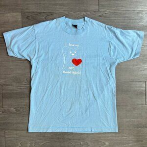 Vtg 80s 90s Single Stitch Baby Blue I Love My Dental Hygienist T-Shirt Size XL